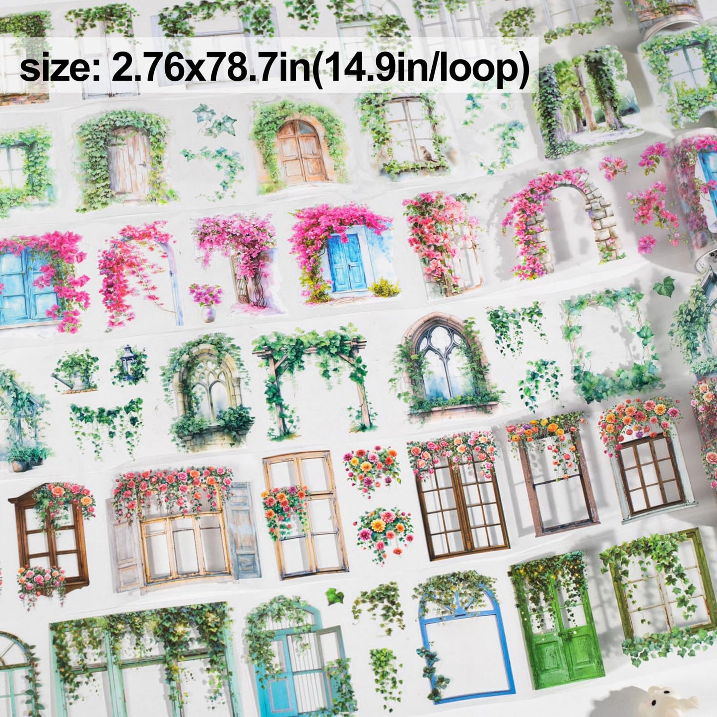 Vine Window Pre-Cut PET Tape Set, 6 Rolls Nature-Inspired Floral Scrapbooking Supplies for Journaling, DIY Crafts, and Junk Journal
