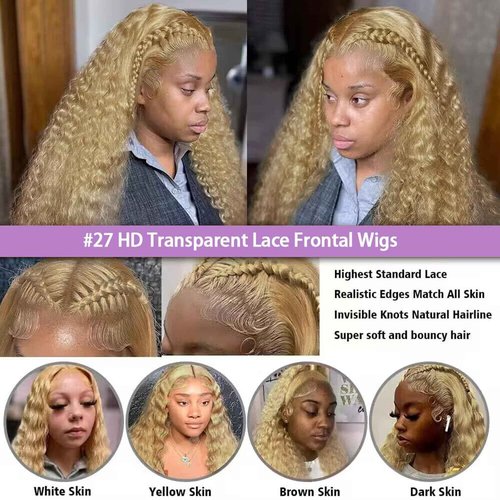 Habiliana Human Hair Wig 200% Density HD Gold Brown Deep Wave Wigs Human Hair Real Full Large Lace 4x4 Gold Brown Curly Wigs Pre Plucked for Black Women