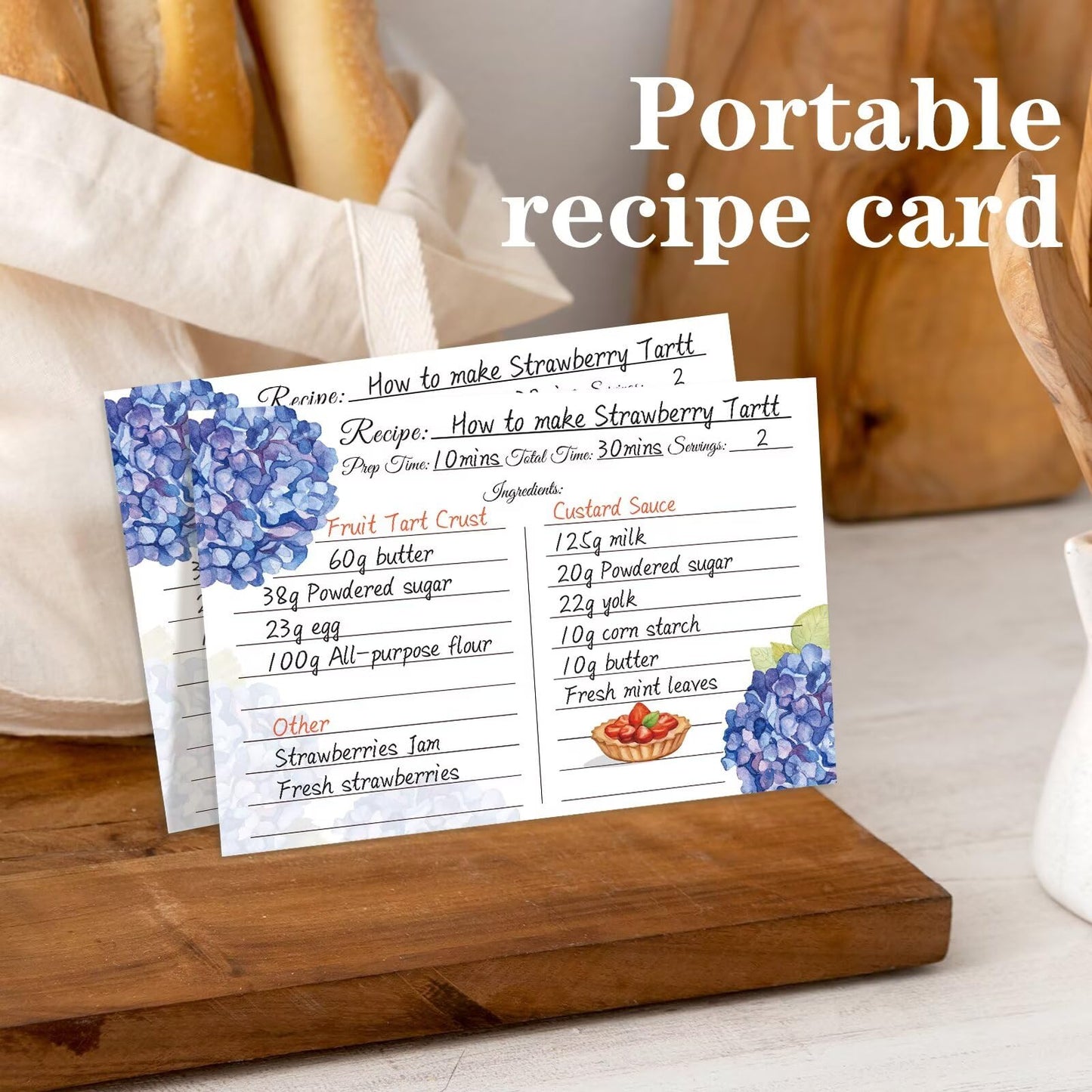 Recipe Cards 4x6, Premium Double-Sided Recipe Cards, 60 PCS Blank Recipe Cards for Wedding, Bridal Shower, Housewarming(4x6, Blue Hydrangea)