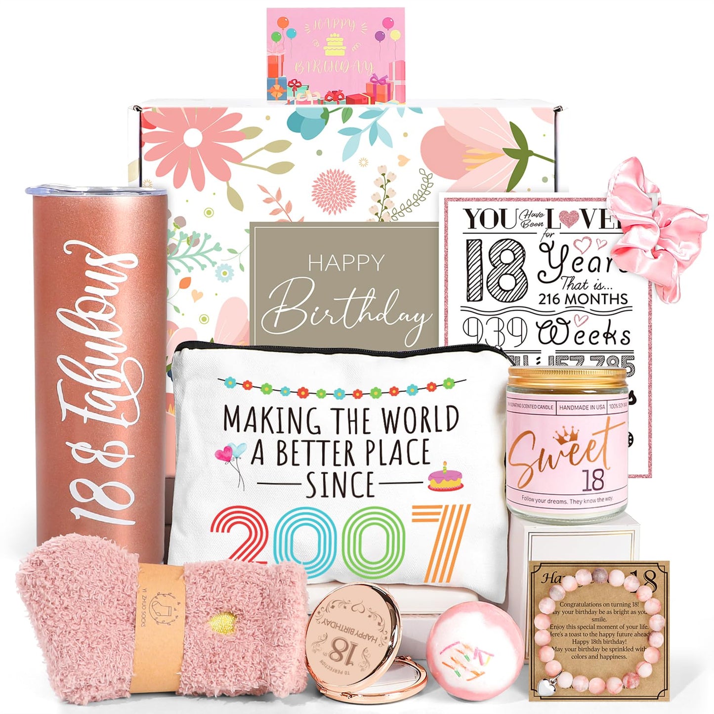 18th Birthday Gifts for Girls, 2007 Birthday Gifts for 18 Year Old Girl, 10 Pieces Unique 18th Bday Gift Ideas for Daughter, Niece, Granddaughter, Cool 18 & Fabulous Gift