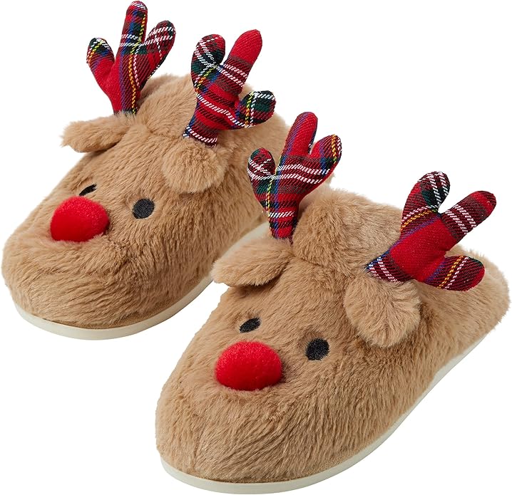 Gilbins Women's-Men's Christmas Holiday Ugly Warm Memory Foam Fury Slippers Sweater Reindeer Winter Soft Cozy Home Booties...