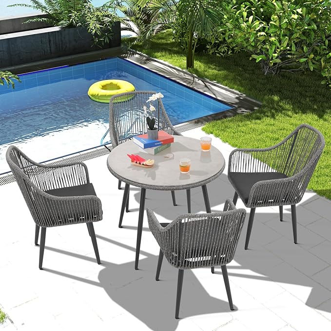Patiorama Outdoor Dining Chairs, Patio Dining Chair Set of 6, All-Weather Woven Rope Rattan Chairs, Outdoor Dining Wicker Chairs with Armrests for Indoor Balcony Pool Backyard(Gray)