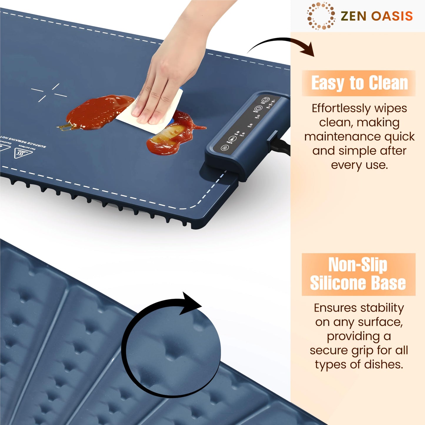 Warming Mat for Foods 24 x 15 with Adjustable Temperature Controls, Electric Warming Tray with Non-Slip Surface, Best for Buffet, Family Meals, & Parties – Keeps Food Warm for Hours By ZenOasis