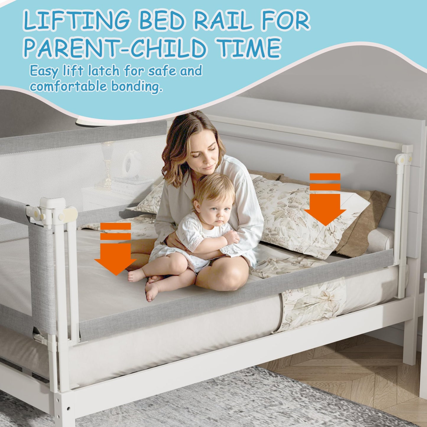 AquaVogue 3-Pack Queen Size Bed Rails for Toddlers -Height Adjustable Baby Bed Rail Guard Specially Designed for Queen Size Bed(78.74 x 78.74 x 59 Inch)