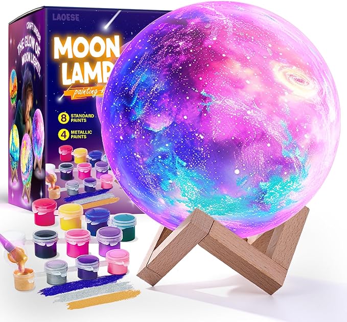 Paint Your Own Moon Lamp Kit, Cool Gifts DIY 3D Moon Night Light, Arts and Crafts for Kids Ages 8-12, Space Art Supplies C...