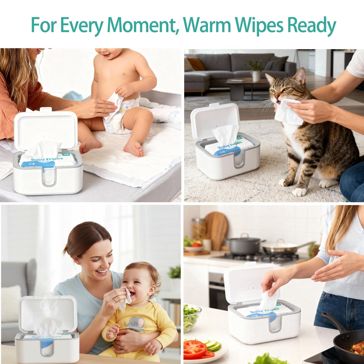Chefhandy Wipe Warmer with UV Sanitizer for Babies & Adults, Adjustable Temperature, Quiet Heating, Night Light, Large Warm Wipe Holder (White)