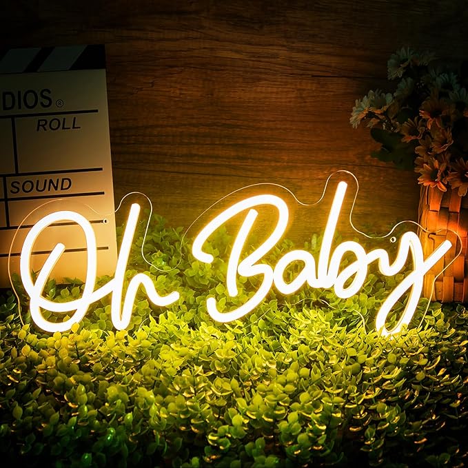 Oh Baby Neon Sign for Backdrop Wall Decor, Boy and Girl Baby Shower Decorations Led Light up Sign for Party Decor, Warm Wh...