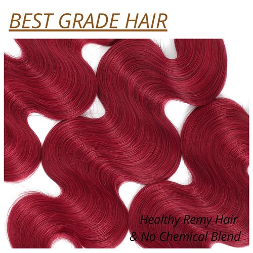 Anmetan Red Burgundy 3 Bundles Human Hair Body Wave, 12A Colored 100% Unprocessed Remy Hair Soft and Bouncy Burgundy Cherry Red 99J Human Hair Wavy Bundles Sew in Double Weft Quick Weave 10 12 14 Inch