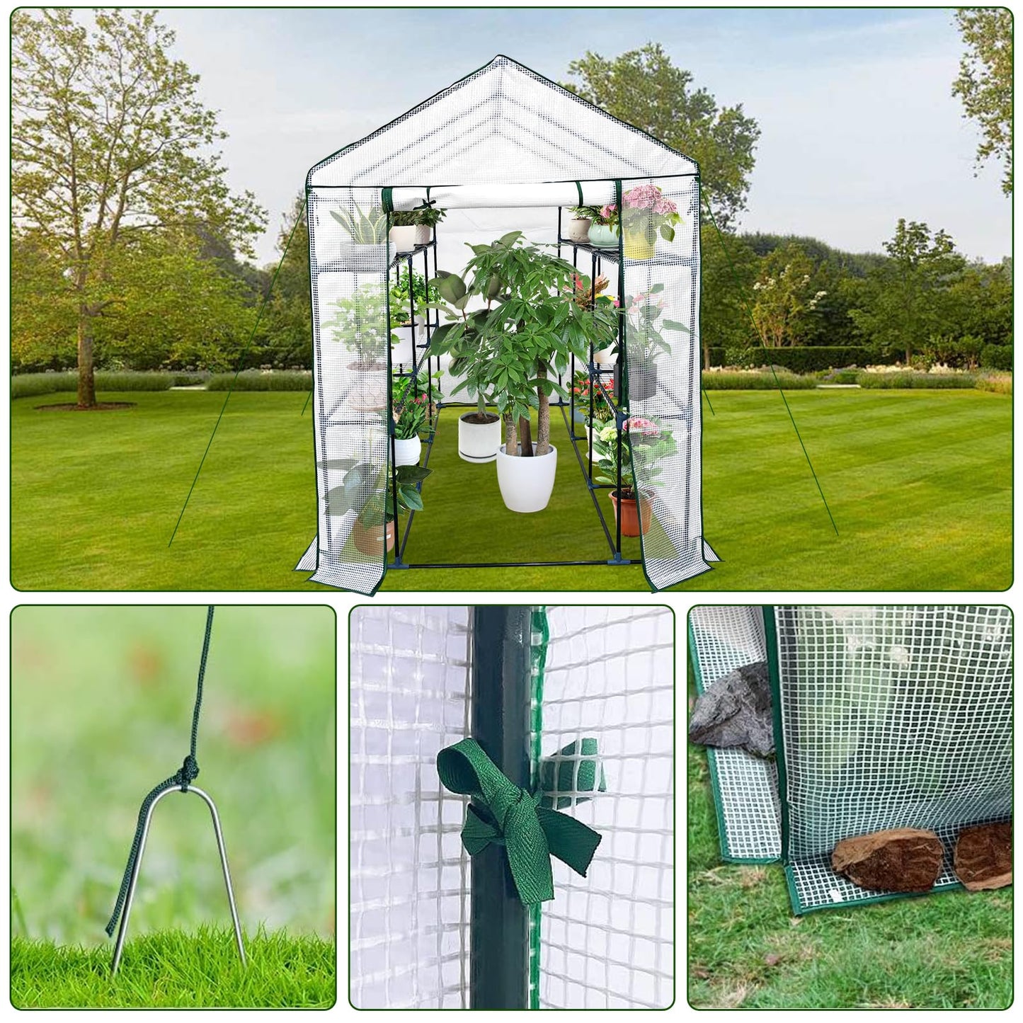 Garvee Walk-in Greenhouse for Outdoors,57 x 85 x 76'' Protected Plant Garden Hot House with Roll-Up Zippered Door,3-Tier 12 Shelves Green House for Patio Backyard