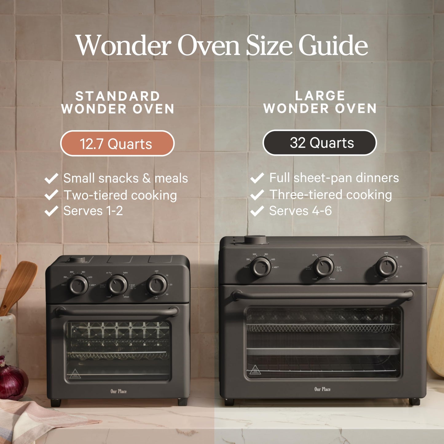 Our Place Large Wonder Oven | 6-in-1 Stainless Steel Air Fryer Toaster Oven Combo with Basket, Rack, Pan & Tray | 3-Rack, 31.7 QT, Large Capacity - Toast, Roast, Bake, Reheat, Broil & Steam | Spice