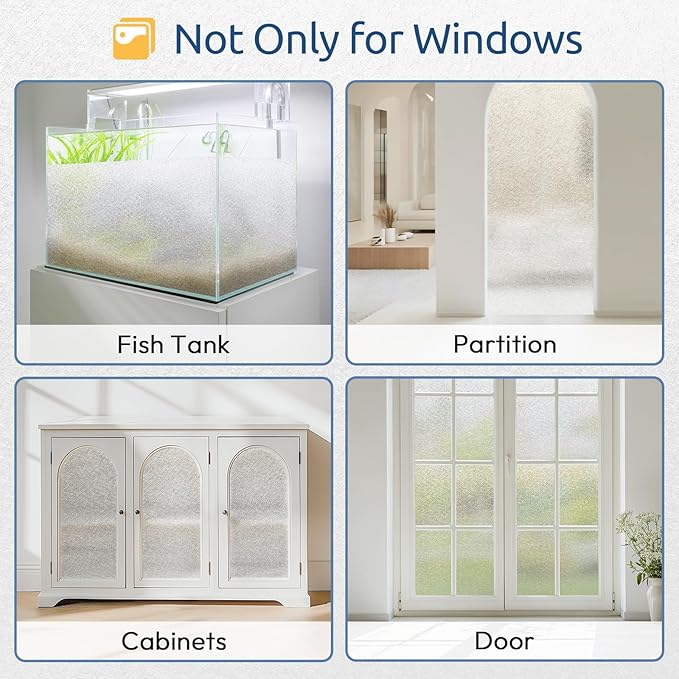 rabbitgoo Window Privacy Film Frosted Glass Film, Decorative Cling UV Sun Blocking Decals, Frosting Window Clings for Home Bathroom Door Coverings,17.5 x 118.1 inches