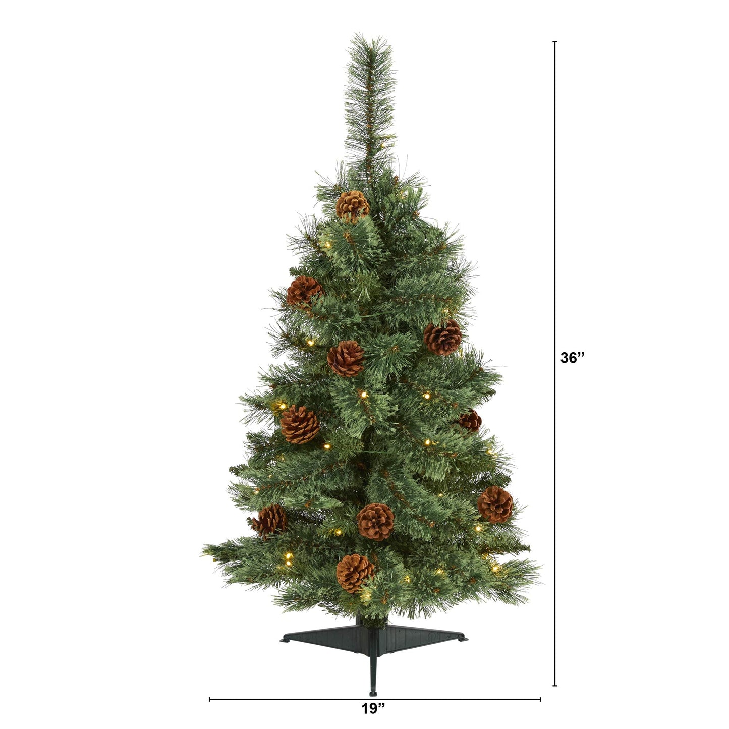 Nearly Natural 3ft. White Mountain Pine Artificial Christmas Tree with 50 Clear LED Lights and Pine Cones
