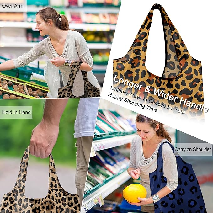 BeeGreen Leopard Print Tote Bag for women Leopard Accessories Cheetah Print Tote Bag Cheetah Gifts Shopping Bags Grocery Bags 6 Pieces