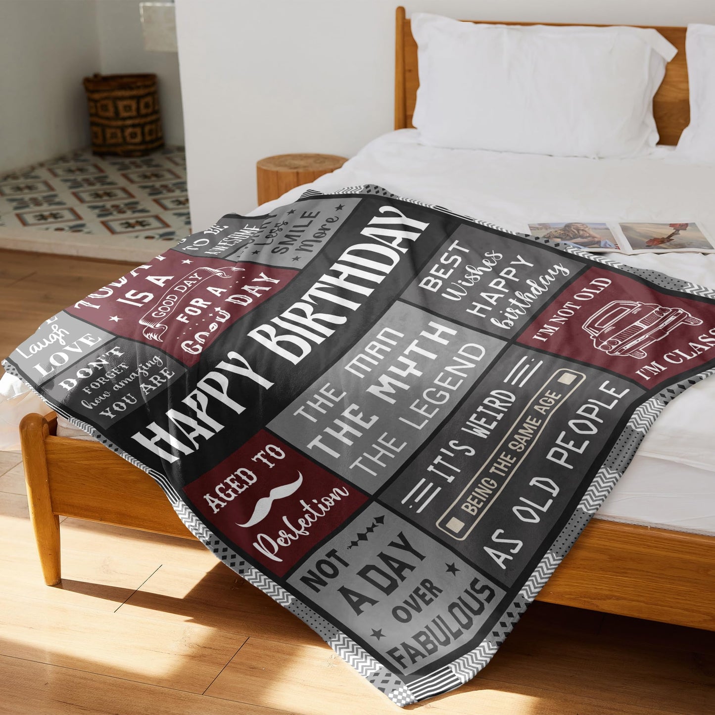 Joyloce Happy Birthday Gift for Man Blanket 60"X50", Funny Bday Party Decorations, Birth Day Presents for Him, Friends, Grandpa, Dad, Husband Throws, Regalos De CumpleañOs para Hombres