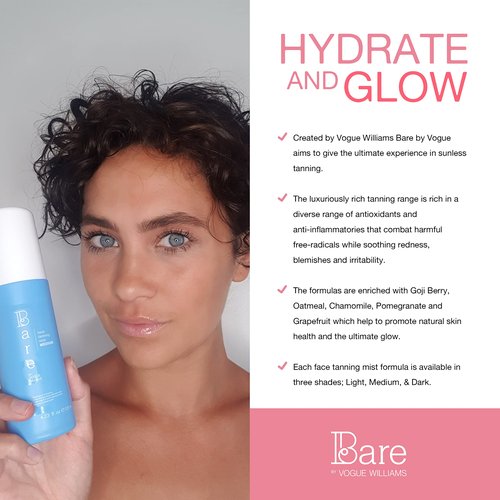 Bare by Vogue Self Tan Face Mist Spray - Medium, Fake Tan for Natural Glow on Face & Body, 125ml