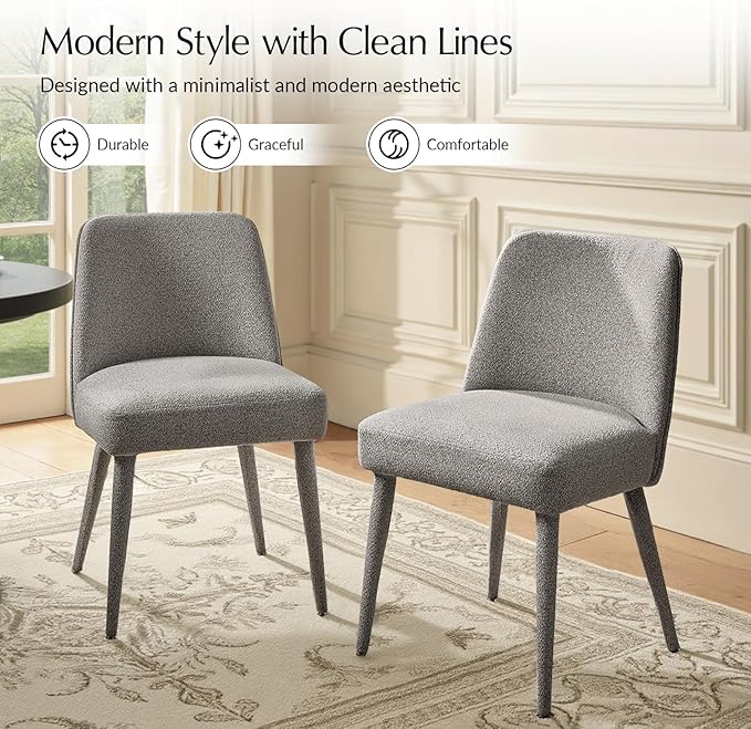 HULALA HOME Modern Dining Chairs Set of 4，Gray Fully Chenille Upholstered Dining Room Chairs Set with Foot Peg, Solid Wood Frame, Armless Kitchen Accent Chairs for Living Room Bedroom Reception