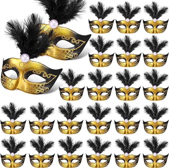 Charniol 24 Pcs Mini Mask Masquerade Small Masquerade Mask Dress Up Cake Topper Decor Mardi Gras Venetian Centerpiece Decor
