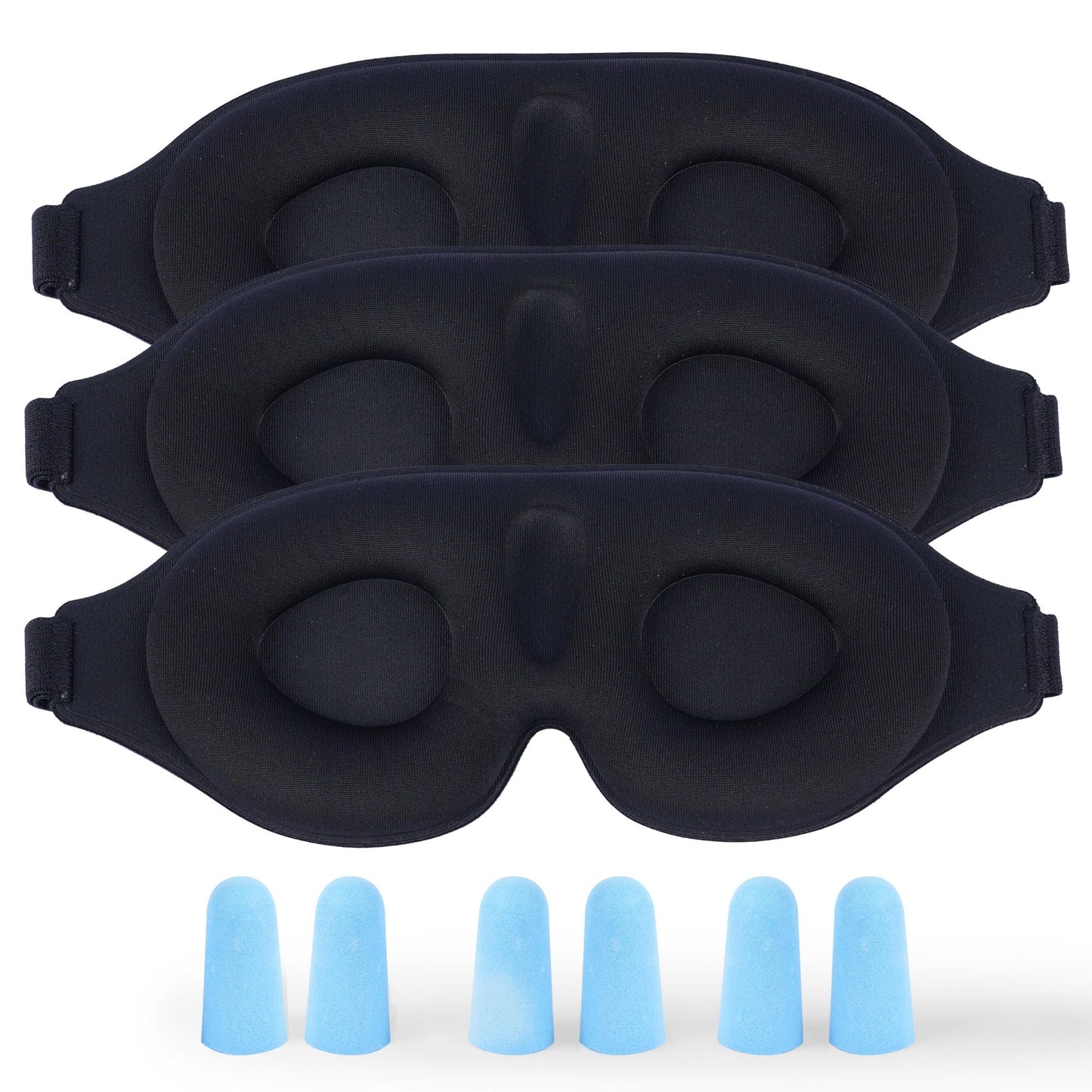 3 Pack 3D Contoured Sleep Eye Mask - with 3 Pack Ear Plugs – Soft Breathable Blackout Sleeping EyeMask for Men Women Adults – Lightweight Zero Pressure Eye Cover for Travel Naps Night Shift Meditation