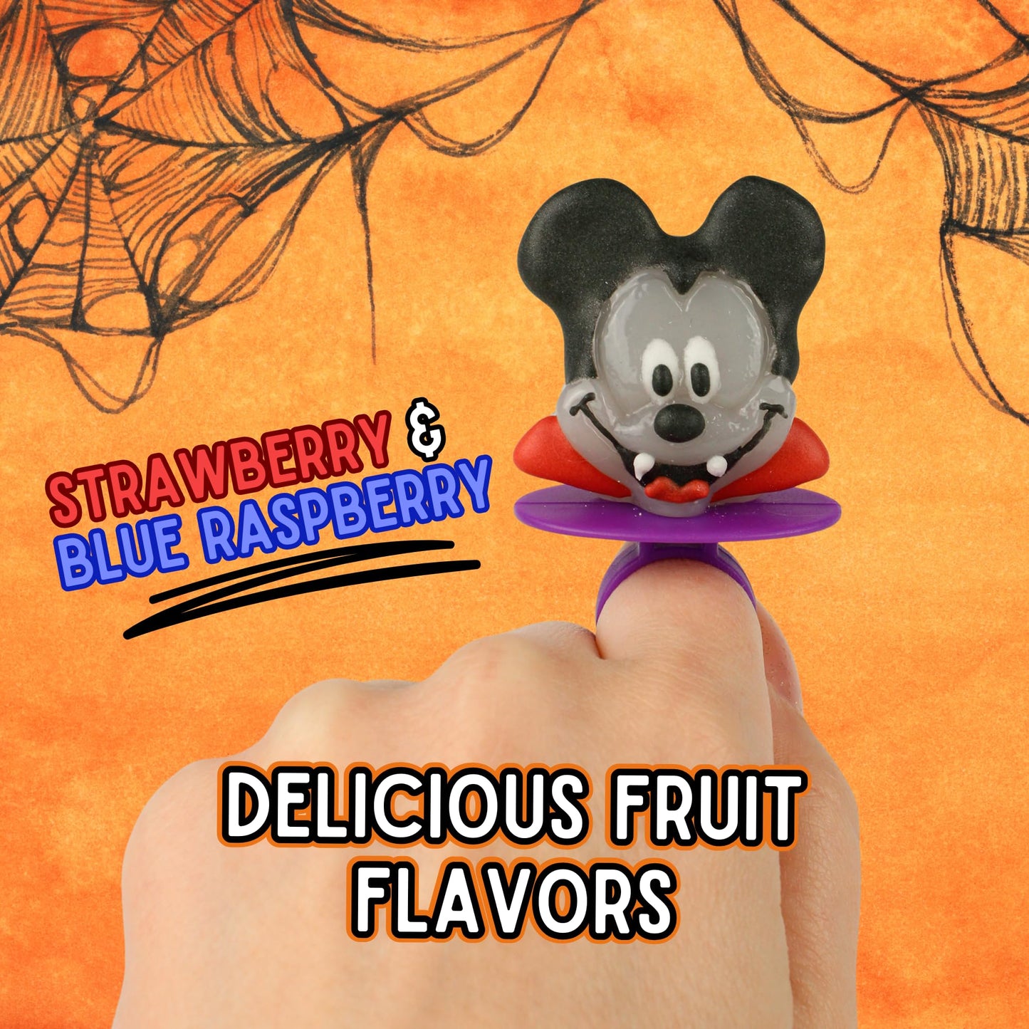 Limited Edition Disney Dracula Mickey and Minnie Mouse Halloween Lollipop Rings, Individually Wrapped Trick or Treat Candies, 18 Suckers