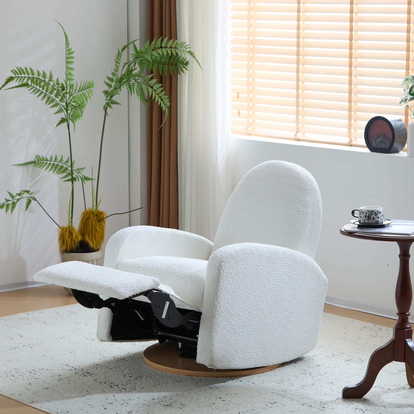 Christopher Knight Home Sidney Boucle Fabric Upholstered 360° Swivel Chair, Push-Back Recliner, Solid Wood Glider Recliner with Rotation, Living Room Lounge Chair, Adjustable Backrest, Milky White