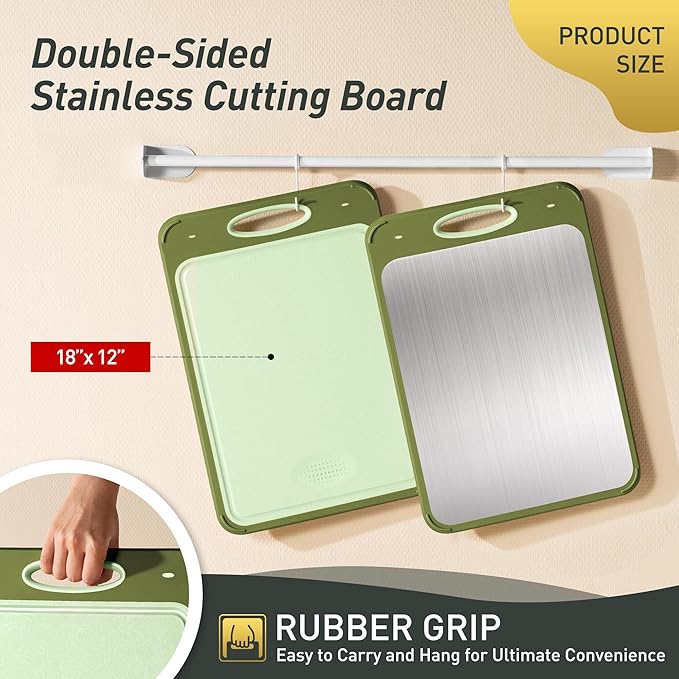 2 in 1 Stainless Steel Cutting Board with Handle Extra Large Non Toxic Cutting Boards for Kitchen Wedding Day Engagement Hostess Couple Newly Wed House Christmas Married Mrs fiancee Unique Cool Gifts