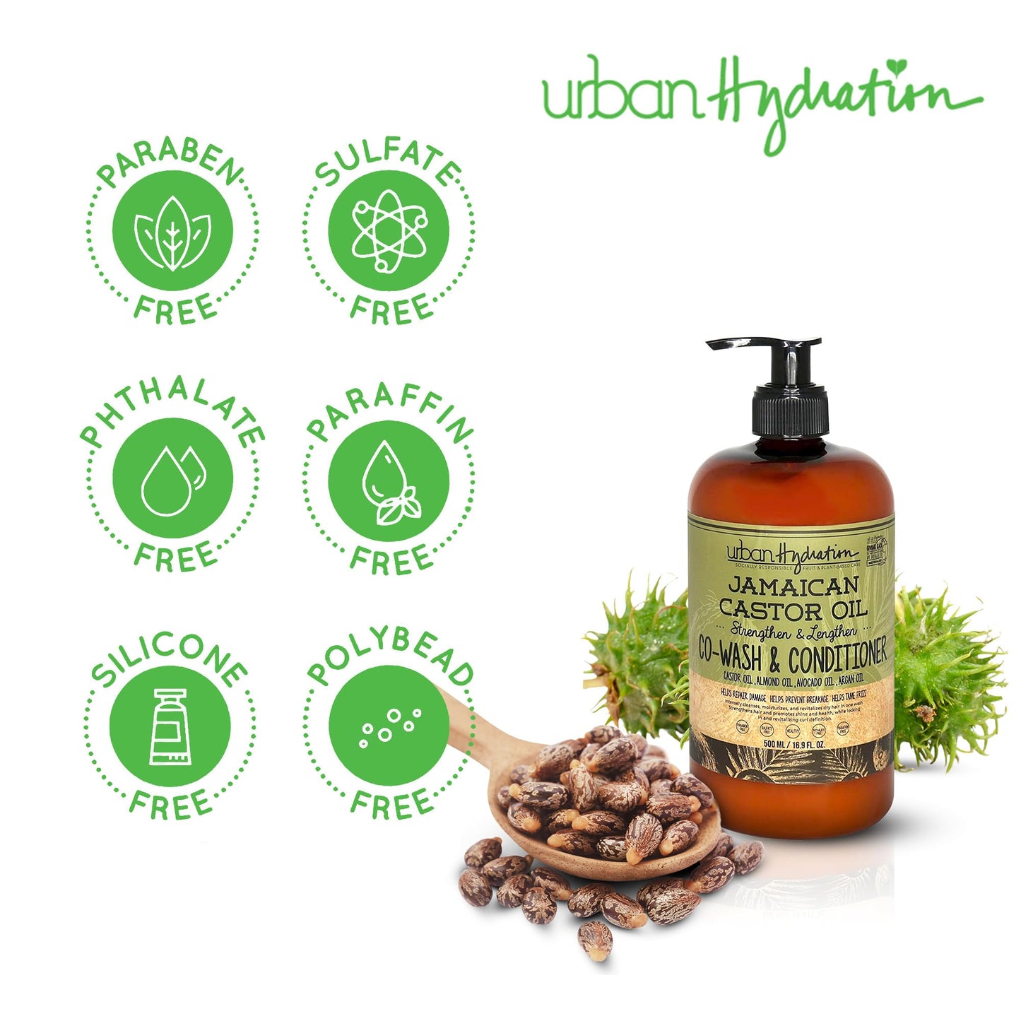 Urban Hydration Jamaican Castor Oil Co-Wash and Conditioner | Sulfate, Paraben and Dye Free, Cleanses, Hydrates and Repairs Dama
