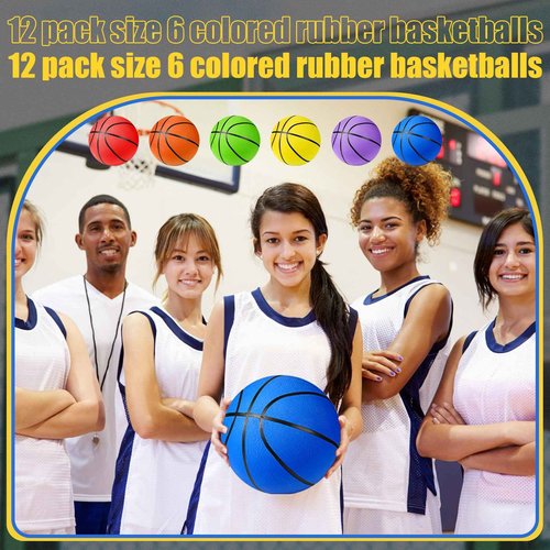 Jerify Size 6 Vibrant Color Basketballs with Textured Surfaces, 12 Pieces, Rubber Material, Suitable for Men, Women and Youth Above 12 Years Old