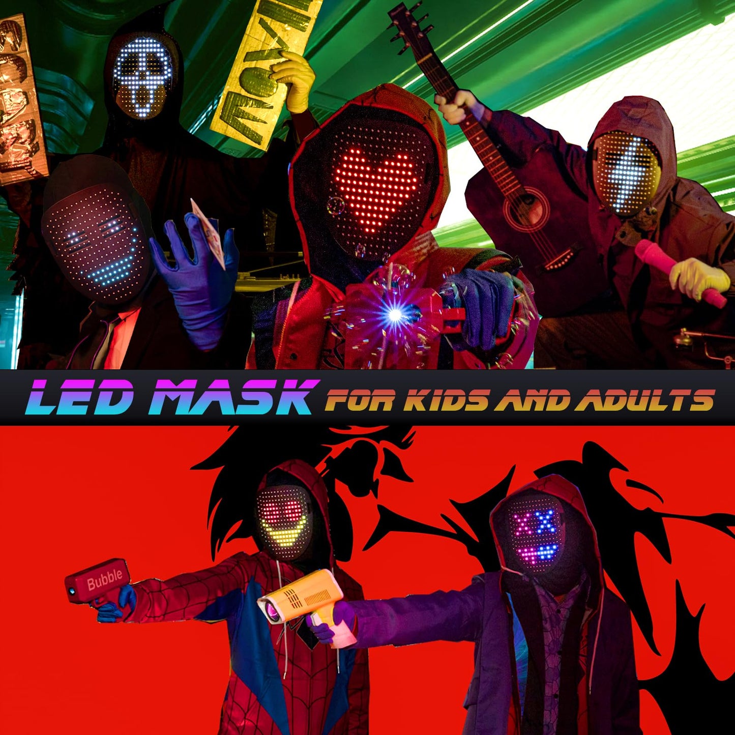 Foggizo LED Mask Halloween, LED Mask for Kids, 50 Face Options, Great Gift for Boys Girls, Toy for Halloween Christmas Party