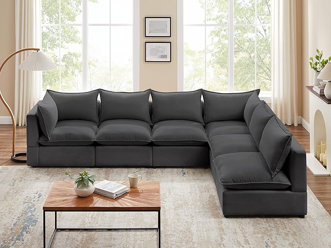 VANOMi Modular Sectional Sofa, Fully Modular Convertible Sleeper Sectional Couch with Reversible Chaise, 6 Seater for Living Room