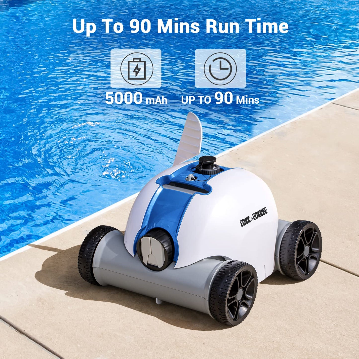 (2023 Upgrade) Rock&Rocker Cordless Robotic Pool Cleaner，Pool Vacuum with Dual-Drive Motors, Up to 90 Mins Runtime, Powerful Suction, Cleaning for Above or Inground Pools up to 861 Sq Ft, Blue