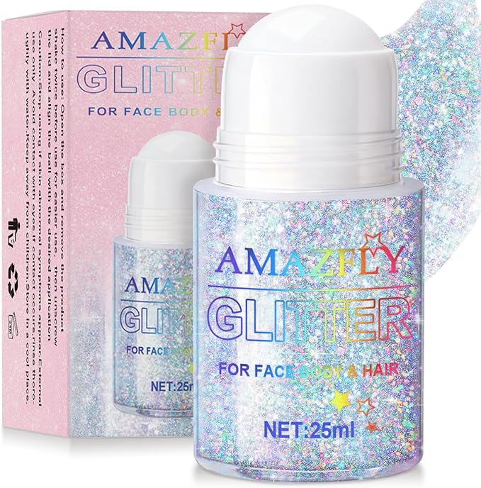 Roll-on Holographic Body Glitter Gel for Face and Hair, Chameleon Color Changing Glitter Gel Under Light, Chunky Mermaid S...