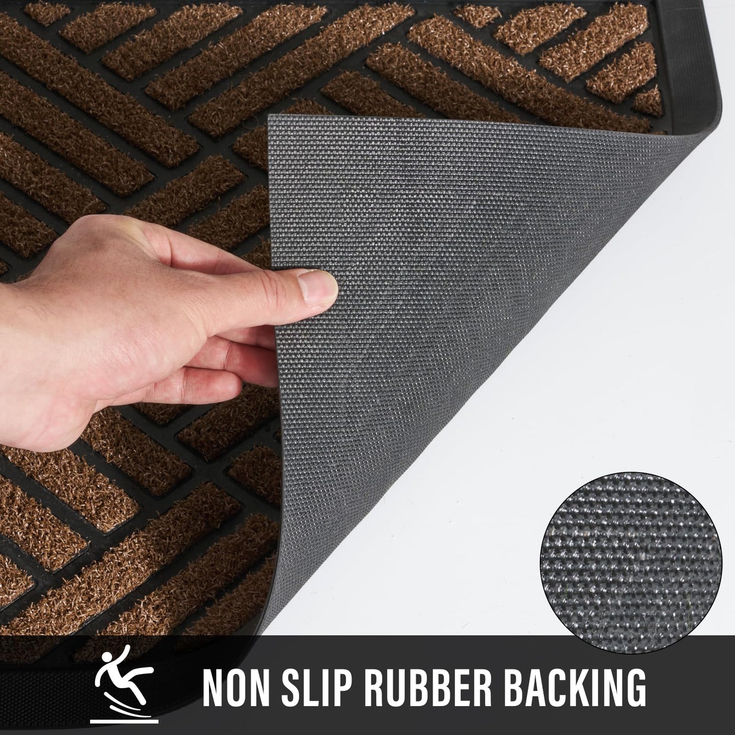 HIYARD Front Door Mat Outdoor, All-Season, All-Weather Doormat, Sturdy Non-Slip Backing, Low Profile, Easy Clean Welcome Mat, Coffee, 29x17