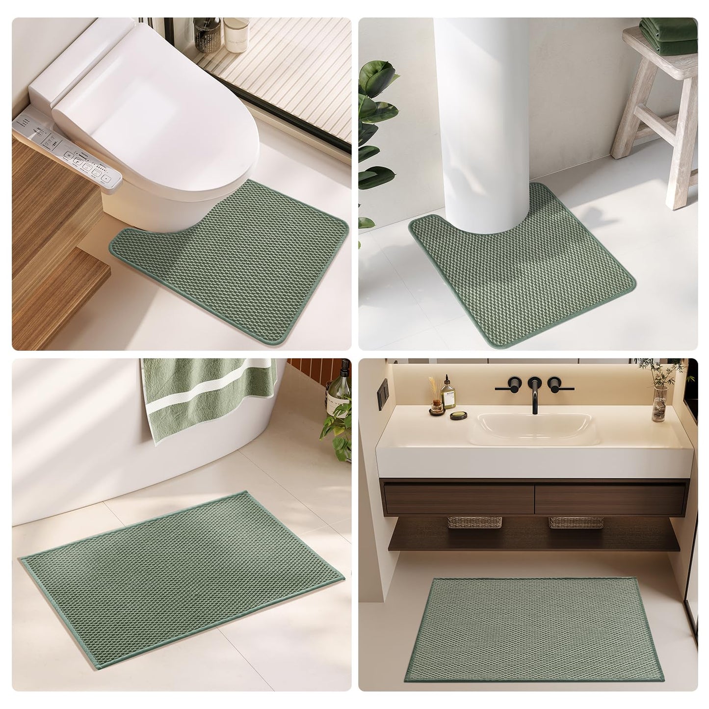 Bathroom Rugs Non Slip Washable, Super Absorbent Thin Bath Mat Small Quick Dry Low Pile Bathroom Rug, Sage Green 16"x24"