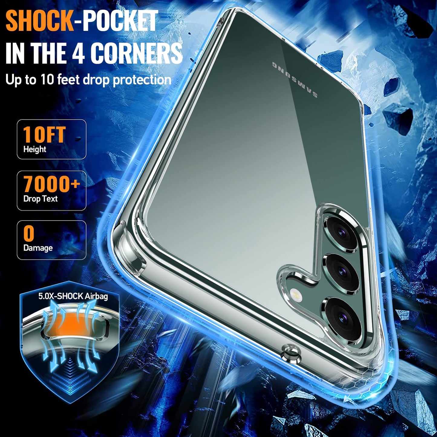 Oterkin For Samsung Galaxy S23 Case,[Anti-Yellowing Technology] With [2Pcs Tempered Glass Screen Protector][Built-In 4 Airbags][