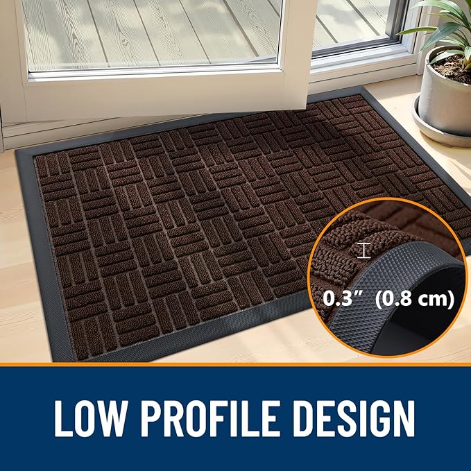 OLANLY Front Door Mat Outside Entrance 71x23, Absorbent, Heavy Duty Sturdy Natural Rubber Doormat Indoor Outdoor, Stain and Fade Resistant, Non-Slip Backing Low Profile Floor Mat for Entryway, Brown
