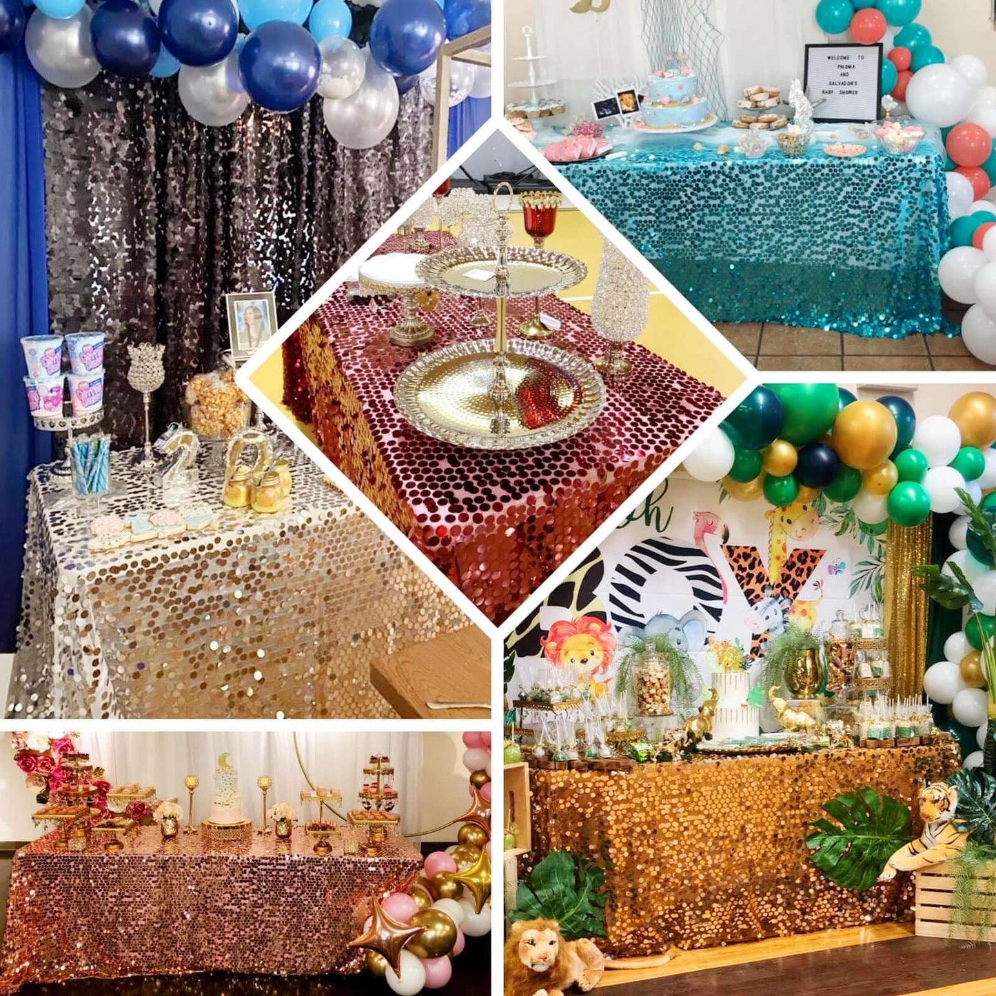 Efavormart 90X156 Gold Premium Big Payette Sparkly Sequin Rectangle Tablecloth for Wedding Party Kitchen Dining Catering Party