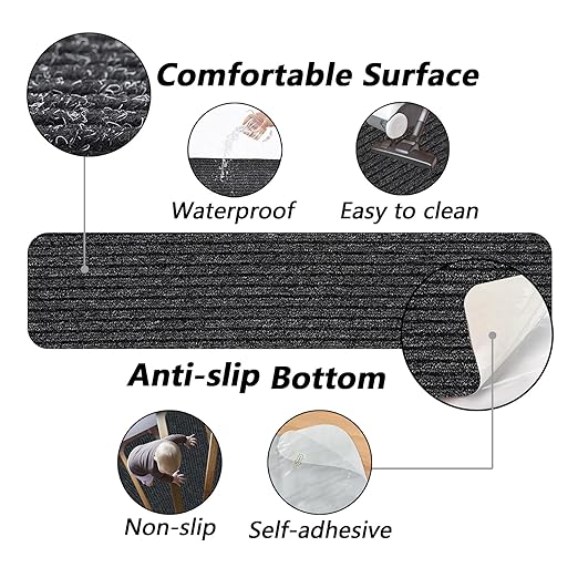 Non-Slip Stair Treads, 7.8" X 30" (15-Pack) Stair Runner Indoor Outdoor Mat, Grey Slip Resistant Stair Tread Mats Step Covers Pads for Elders, Kids and Pets (30" x 7.8", Grey)
