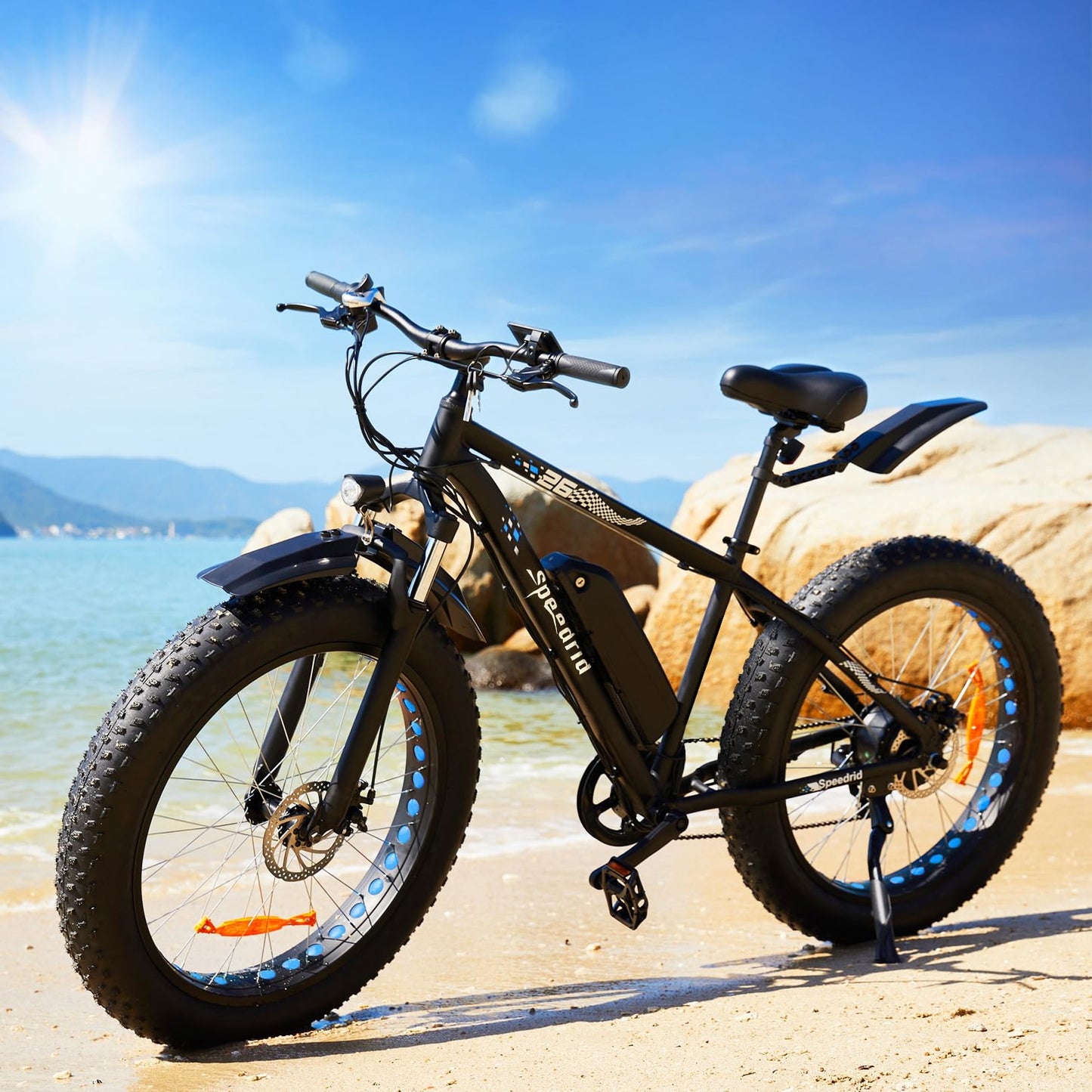Speedrid Electric Bike 26" Fat Tire Electric Bike for Adult, 20mph 500W 48V 13Ah Removable Lithium-Ion Battery Electric Mountain Bike, 3H Fast Charge, Lockable Suspension Fork-7 Speed (2 PCS)