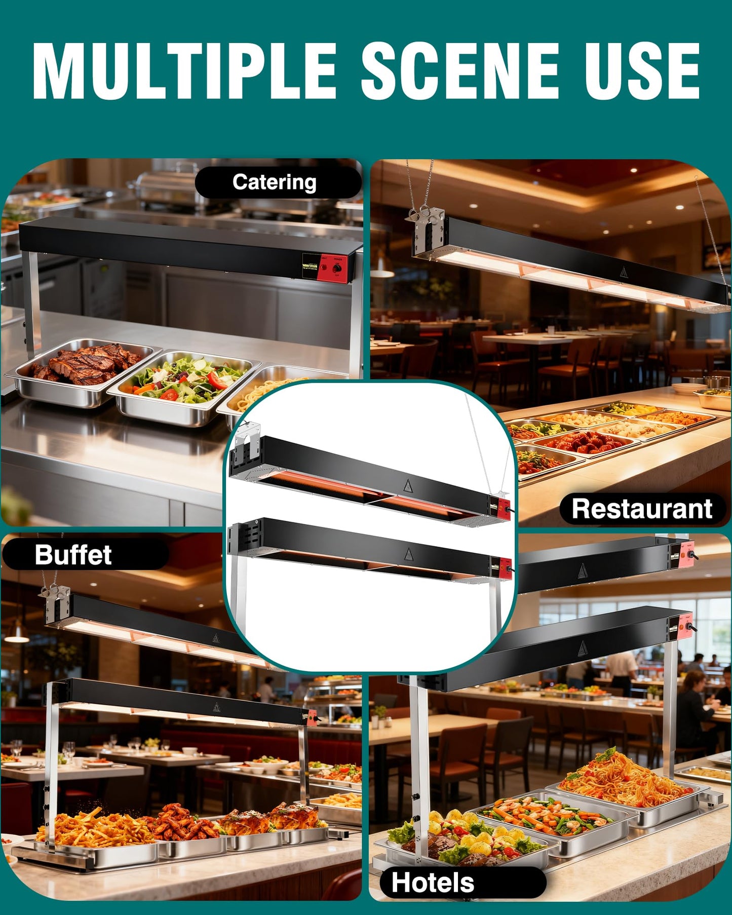 WantJoin Food Heat Lamp 36'' - 1050W Commercial Food Warmer Lamp Overhead Hanging & Standing Electric Strip Heating Lamps for Buffet Catering Restaurant Parties, Black