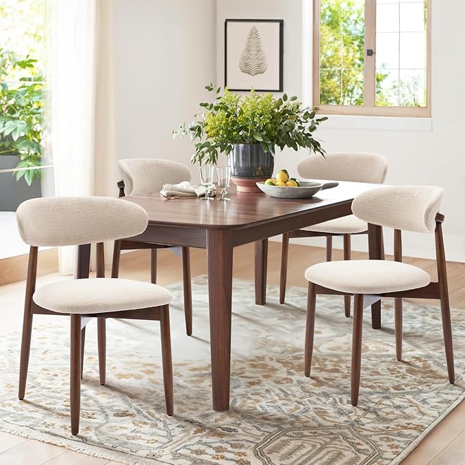 COLAMY Wooden Dining Chairs Set of 4, Modern Fabric Upholstered Kitchen Side Chairs, Farmhouse Dining Room Chair with Foot...