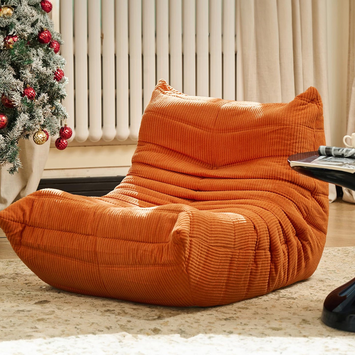 CXC Orthopedic Memory Foam Bean Bag Chair - Fireside-Ready Floor Sofa with Non-Slip Base for Game Room, Cozy Living Rooms & Back Pain Relief (Valencia-Orange, Velvet)