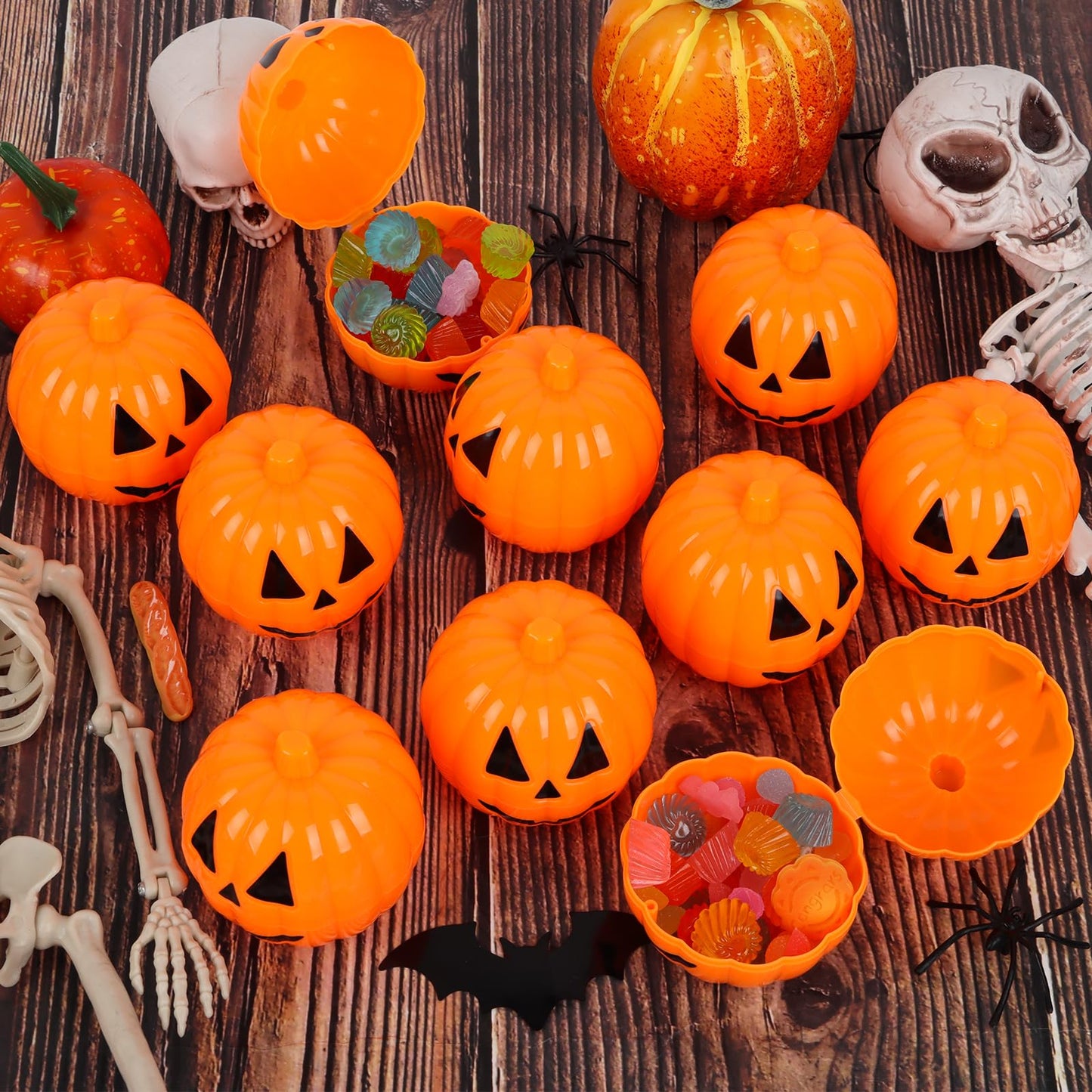 FOIMAS Halloween Pumpkin Candy Box,36pcs Mini Plastic Pumpkin Containers Fillable Candy Treat Box for Trick or Treat Halloween Party Decoration