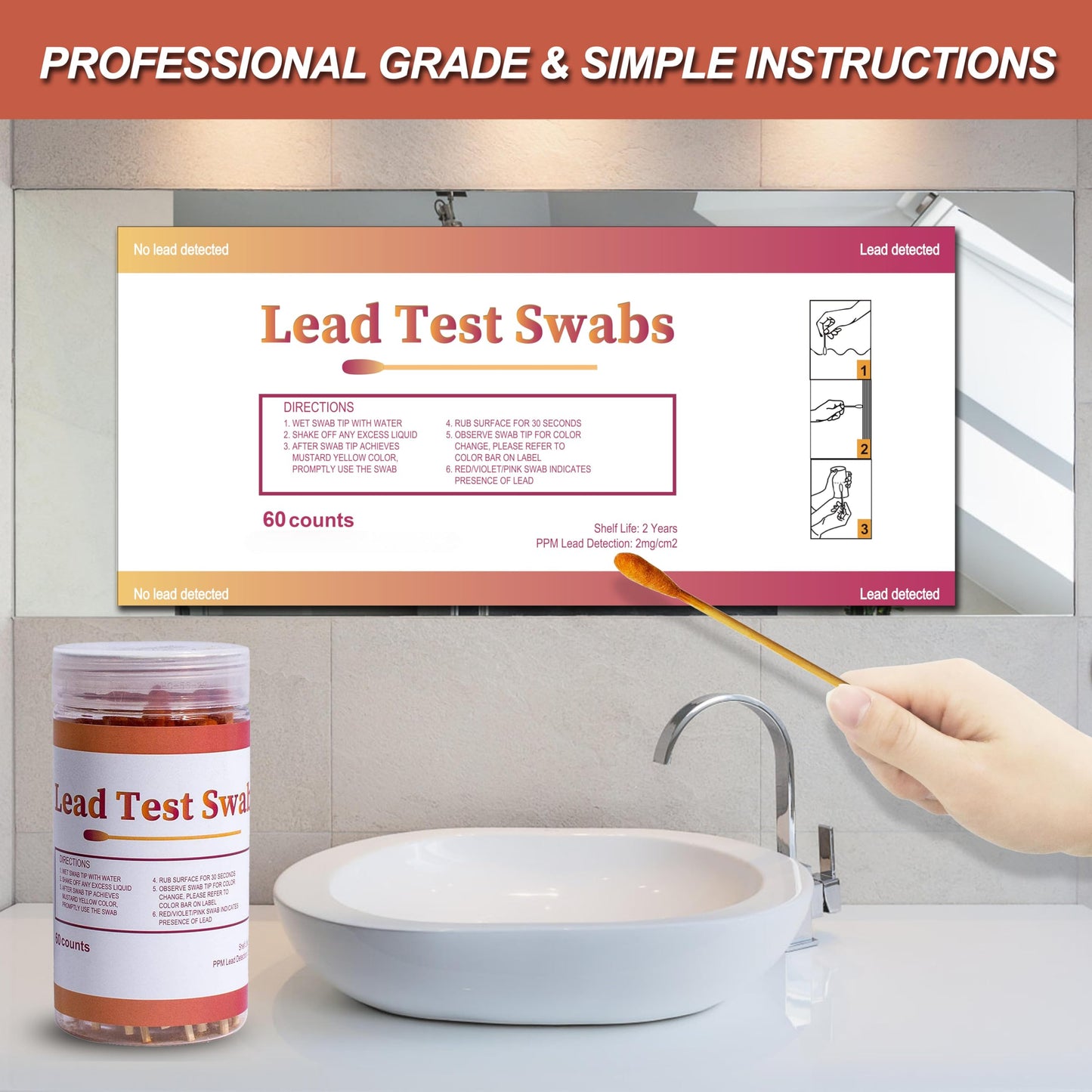AAwipes Lead Test Swab Kit (60 Rapid Home Testing Swabs) 30-Second Results. Dip in Water. Home Use for All Surfaces - Painted, Dishes, Toys, Jewelry, Metal, Ceramics, Wood (LS60)