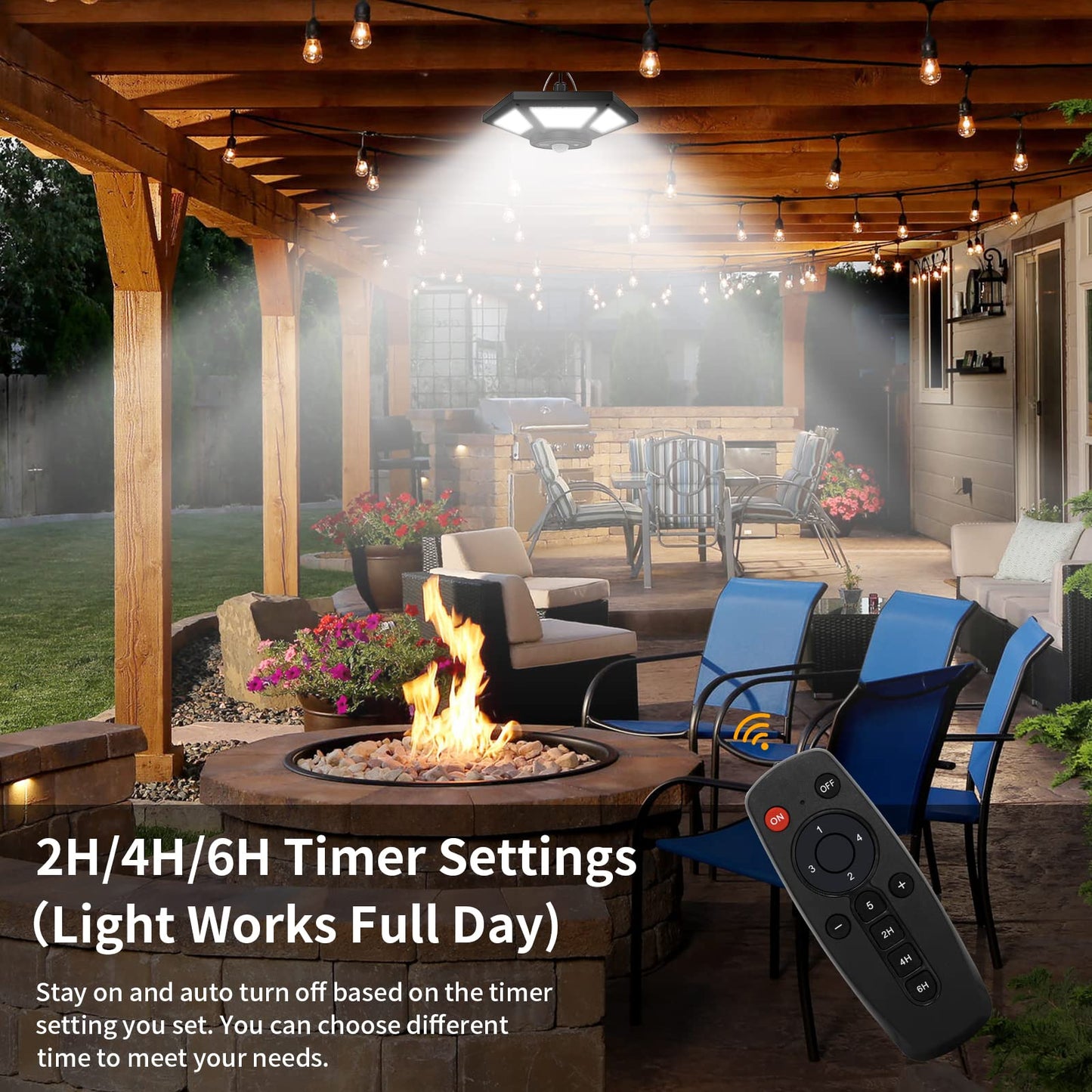 Aqonsie Solar Shed Light Indoor Outdoor Solar Powered Pandent Daytime Work Lights with 5 Lighting Modes & 3 Timers, 180LED Solar Indoor Lights Motion Sensor with Remote Control for Shed Barn Garage