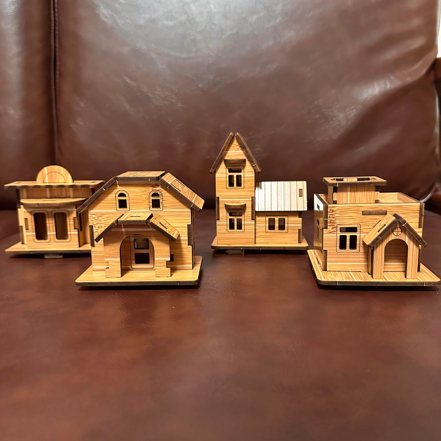 MPIUET 3D Wooden Puzzles for Adults 4PCS Wooden Mini House Model Kits for Adults, 3D Jigsaw Brain Teaser Puzzles, Log Cabin DIY