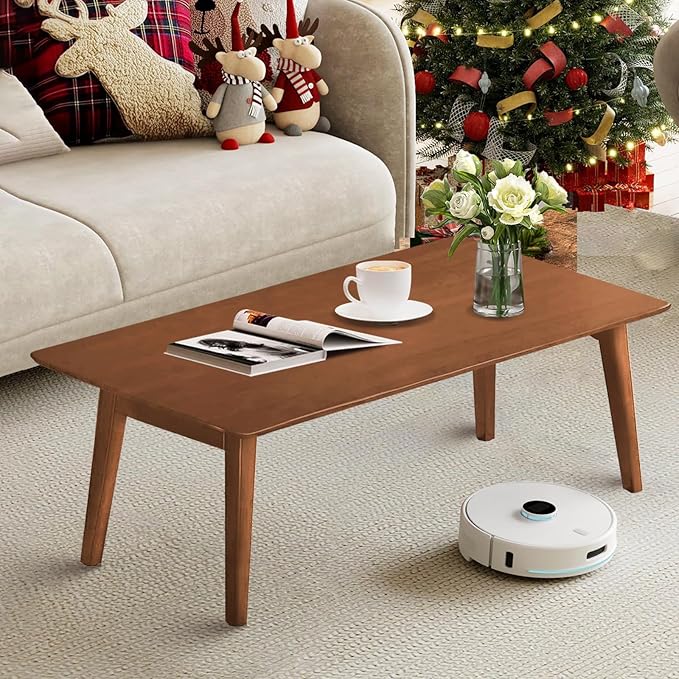 Kuabner Wooden Folding Coffee Table No Assembly Low Collapsible Japanese Floor Table Small Spaces Tatami FoldableTable for Living Room Home Office (Walnut,Compact)