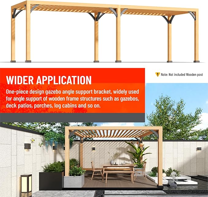 Uphode Heavy Duty Integrated Arc 4''x4''(Actual Tube Dia: 3.2''x 3.2'') 45 Degree Angle Support Pergola Brackets Q235-Steel 4Pack
