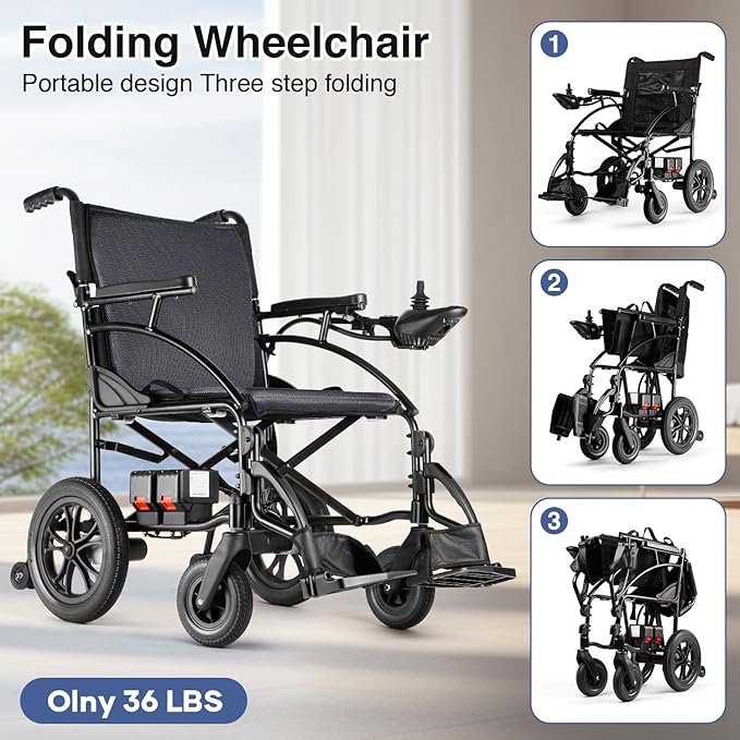 Zurcheel SLF30 Electric Wheelchairs for Adults, Foldable Durable Motorized Wheelchair with 19 Inch Seat and Supports Up to 300 lbs Airline Approved(36 Lbs, Grey)