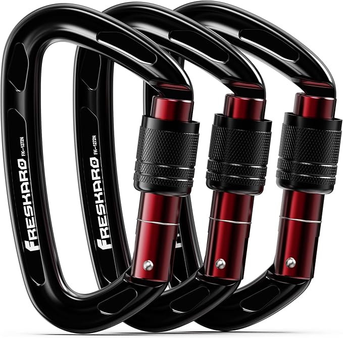 FresKaro 4inches 25kN-5621lbs Climbing Carabiners, UIAA CE Certified, Screw Lock, 7075 Aluminium, Lightweight, Rust Proof,...
