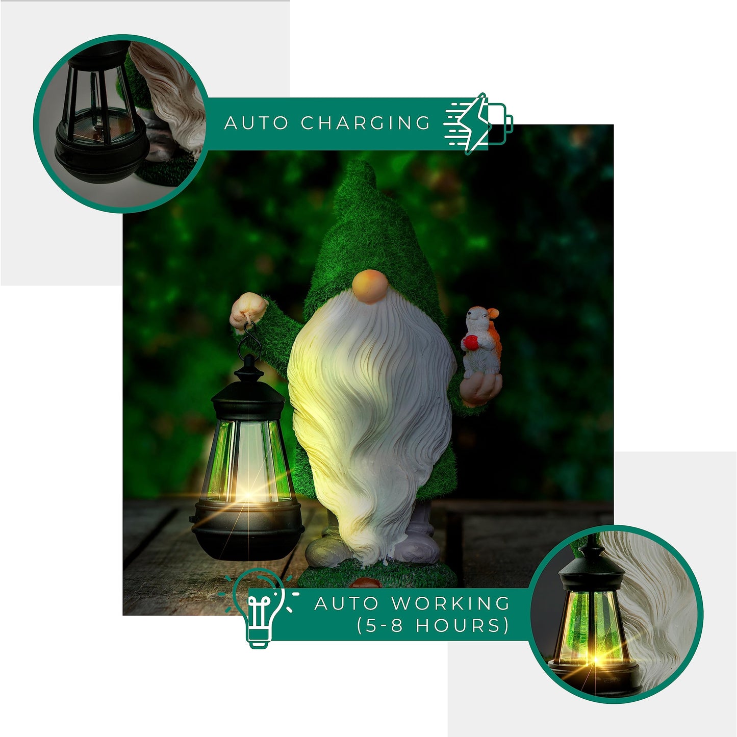 Redwix Garden Gnome with Squirrel 11.8'', Garden Statues Outdoor Clearance with Solar Lantern, Garden Gnomes Outdoor Funny for Yard and Patio Decor
